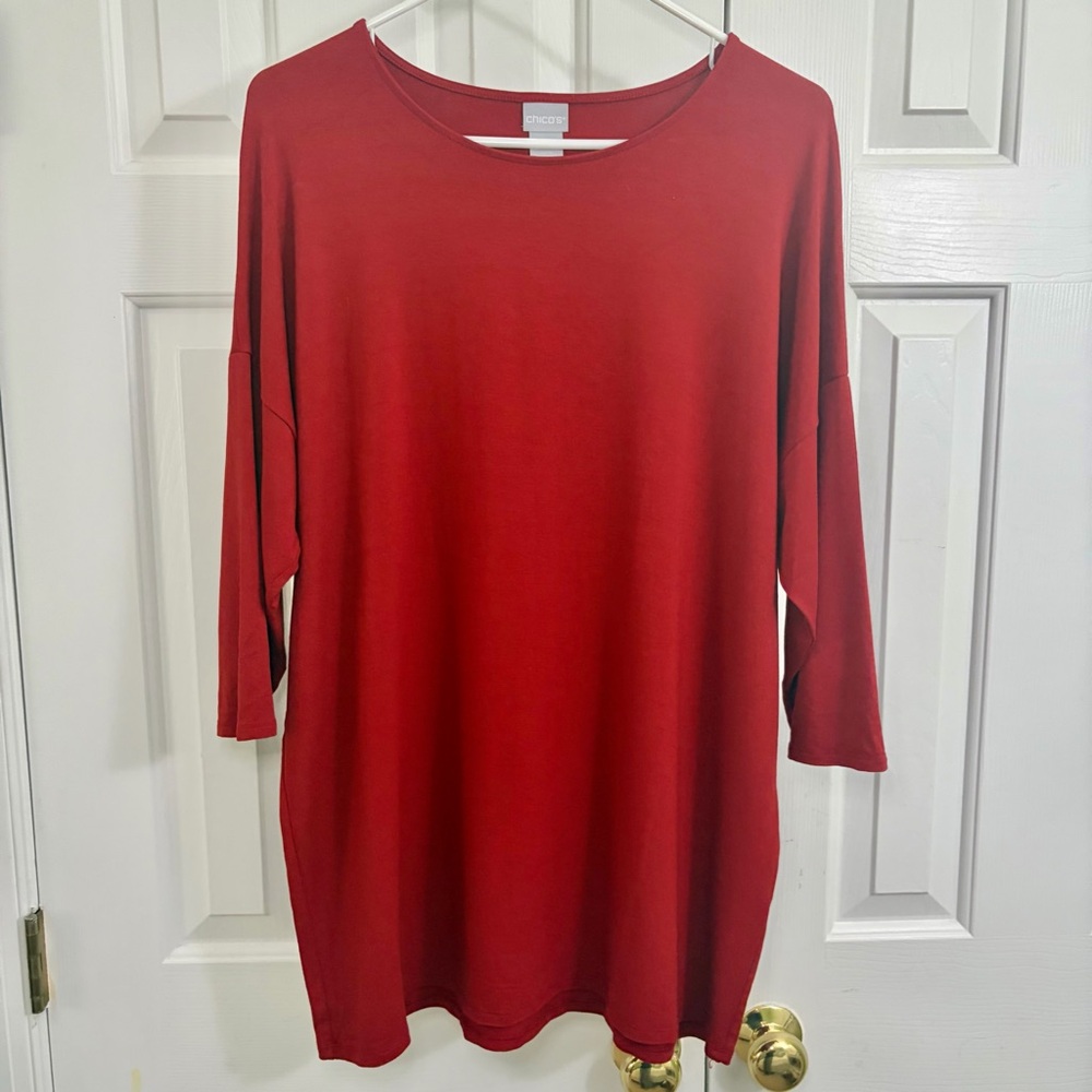 Chico's Rust Red Oversized 3/4 Sleeve Tunic Top Size XL Petite
